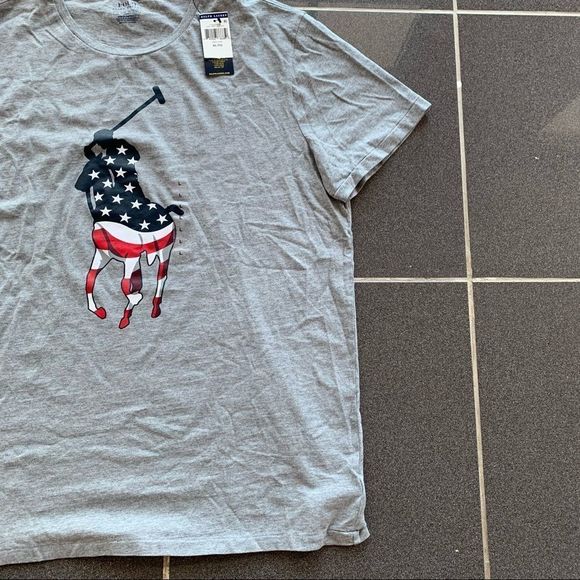 Polo Ralph Lauren Men's Stars & Stripes Big Pony USA Flag T-Shirt Gray ALL SIZES - Picture 4 of 6